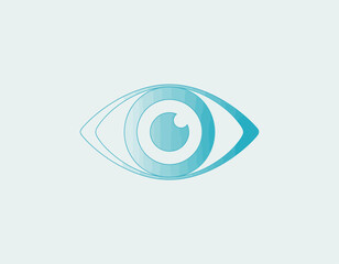 A simple yet striking minimalist logo design showcasing an eye shape that represents vision, perception, and insight, using soothing blue tones and clear lines.