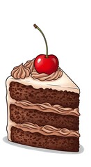 Delicious Chocolate Cake Slice with Cherry Topping Illustration.