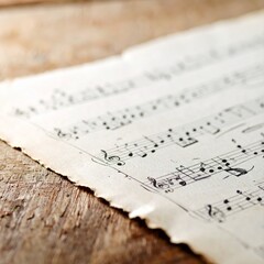 Piece of old vintage music sheet, decorative faded torn paper scrap