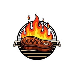 Grilled Steak with Flames - A Delicious BBQ Illustration for Food Lovers.