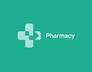Obraz premium A contemporary pharmacy logo featuring a stylized medical cross design that conveys health, care, and reliability through modern visual language.