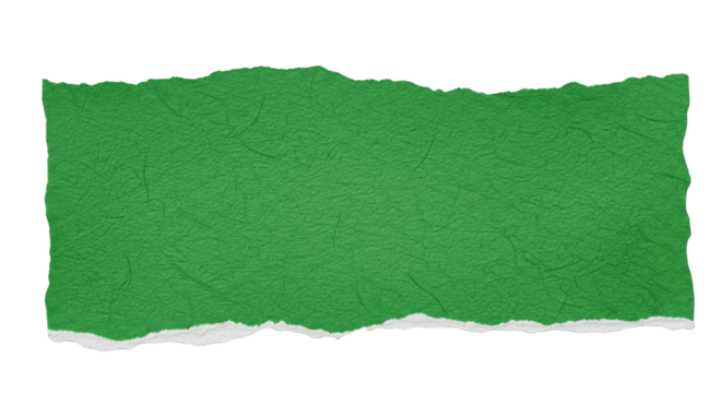 green torn paper fragment, visible paper fiber texture, ripped edge, transparent background, collage material