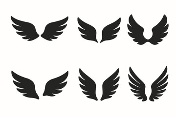 Obraz premium Set of black wing silhouettes featuring diverse feathered designs