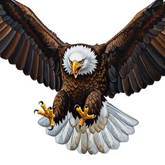 Majestic Bald Eagle Descending with Talons Extended, Isolated on White.