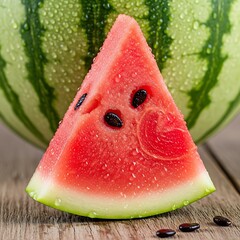 Fresh Watermelon Slice - A Juicy Summer Treat on Rustic Wood.
