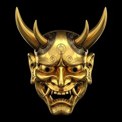 Golden Oni Mask - A Symbol of Japanese Folklore and Demonology.