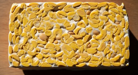 Block of Tempeh - Fermented Soybeans Ready for Cooking.