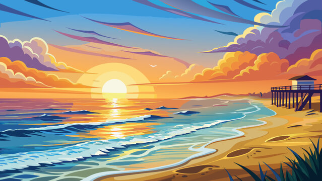 
Very beautiful sunrise at Sandbridge Beach, Virginia Beach, with gentle waves, soft light, and golden reflections on the calm ocean.