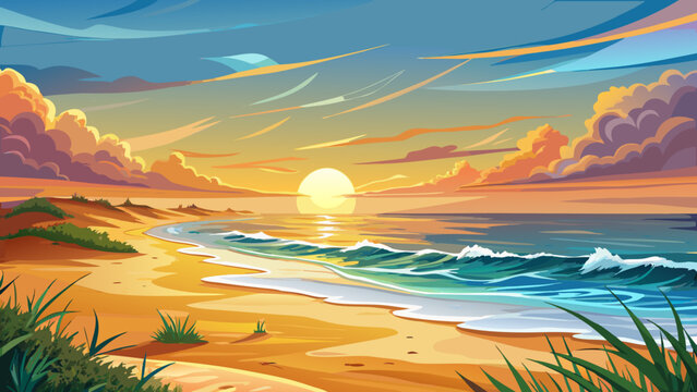 
Very beautiful sunrise at Sandbridge Beach, Virginia Beach, with gentle waves, soft light, and golden reflections on the calm ocean.