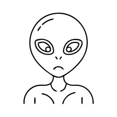 Vector art of line art illustration of a sad alien face and shoulders