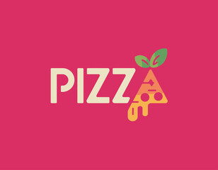 A playful logo featuring the word 'PIZZA' with a slice of pizza and a leaf, using vibrant colors that evoke a fun and inviting atmosphere for food lovers. © june
