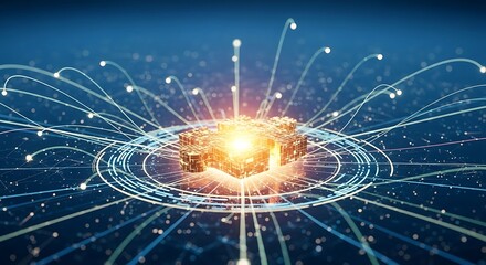 Abstract Data Network - Centralized Processing and Global Connectivity.