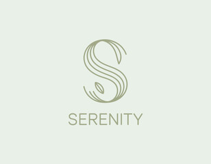 This logo showcases a flowing, artistic design of the letter 'S', symbolizing serenity and calm, perfect for brands focused on wellness and tranquility.