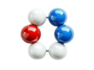 Red, white, and blue spheres connected, forming a hexagonal ring