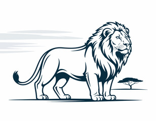 This powerful logo depicts a fierce lion standing tall, representing courage and leadership, ideal for brands that embody strength and authority in their identity.