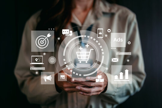 Professional optimizes digital marketing strategy mobile device manages online sales business growth customer engagement