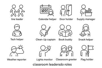 Fototapeta premium Classroom roles: line leader, calendar helper, door holder, and more