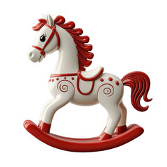a white and red rocking horse isolated on transparent background.
