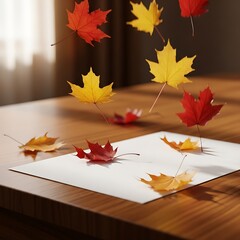 Autumn Leaves Falling on Table - A Seasonal Still Life.