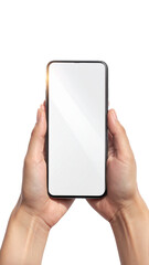 Hands Holding Smartphone with Blank Screen – Isolated on White