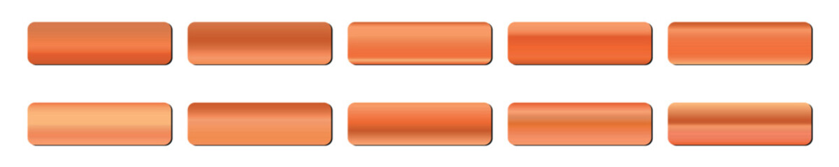 Metallic gradient collection with shiny rainbow hologram. Holographic foil texture, golden, yellow gradation. Vector set for frame, ribbon, border, other design.