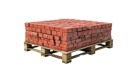 Wooden pallet with red hollow bricks for construction and building materials