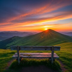 Bench at Sunset - A Moment of Tranquility in the Mountains.