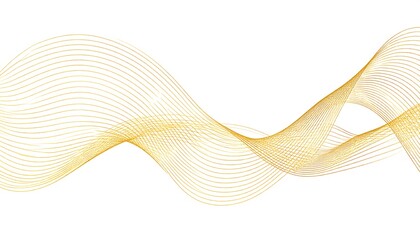 A dynamic golden line art image that curves and flows across a clean white backdrop. The design is wave-like and abstract
