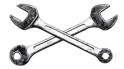 Monochrome crossed wrench design for garage workshop and repair themes