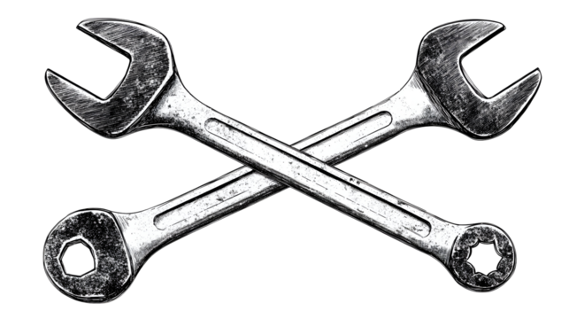 Monochrome crossed wrench design for garage workshop and repair themes