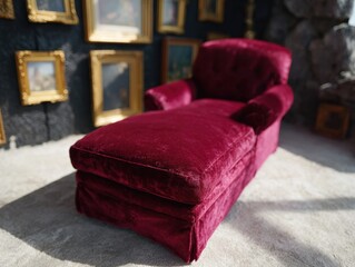 Luxurious Vintage Velvet Chaise Lounge in Elegant Interior Setting