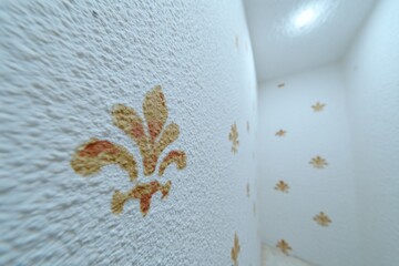 Elegant Fleur-de-Lis Wall Design in Bright White Interior Space