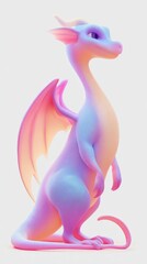 Fototapeta premium Vibrant Pastel Dragon Standing Proudly on a White Background.
