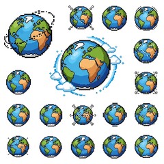 Earth Pixel Art Collection - A Diverse Set of Globe Illustrations.