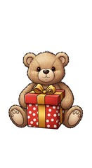 Teddy Bear with Gift - A Heartwarming Illustration for Celebrations.