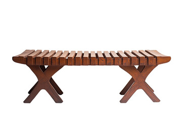 Wooden bench with cross-legged supports, isolated against a black backdrop