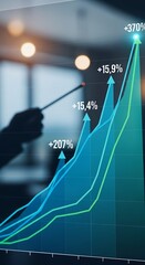 Financial Growth Chart with Hand Pointing to Positive Trends.