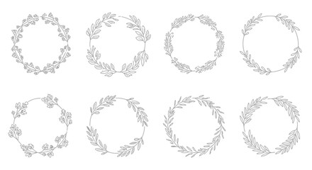 Obraz premium Collection of hand drawn floral wreath frames in black and white