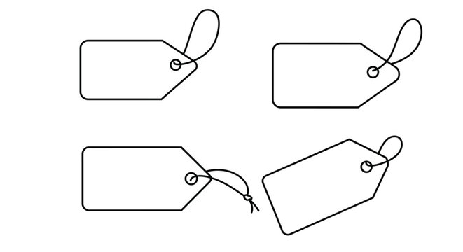 Four simple blank tags with string loops isolated on white background