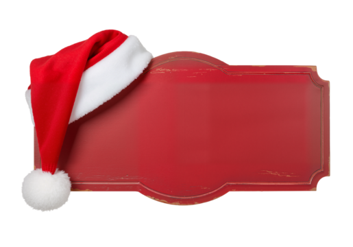 Rustic Red Sign with Santa Hat – Festive, Vintage Holiday Charm

