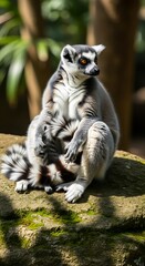 Ring-tailed Lemur Sitting on a Rock in Natural Habitat.