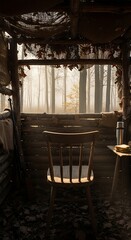 Rustic Cabin Interior - A Moment of Solitude in the Woods.