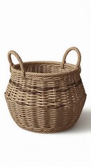 Woven Wicker Basket with Handles for Storage and Organization.