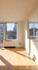 Bright Apartment Corner with City View and Hardwood Floors.
