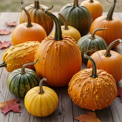 Autumnal Abundance - A Collection of Colorful Pumpkins and Gourds.
