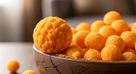 Cheese Ball Delight - A Close-Up of Crunchy, Flavorful Snacks.