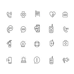 Emergency and Safety Line Icons Set | SOS, First Aid, 911, Alert, and Rescue Vector Symbols for Apps and Infographics