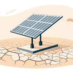 Solar panel on cracked dry ground. Clean energy in arid zone