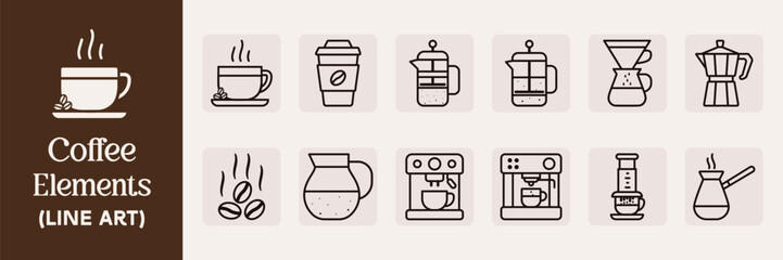 Coffee Line Art Illustrations – Elegant Outline Vector Elements
