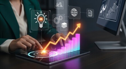 Businesswoman analyzing financial data on a digital tablet